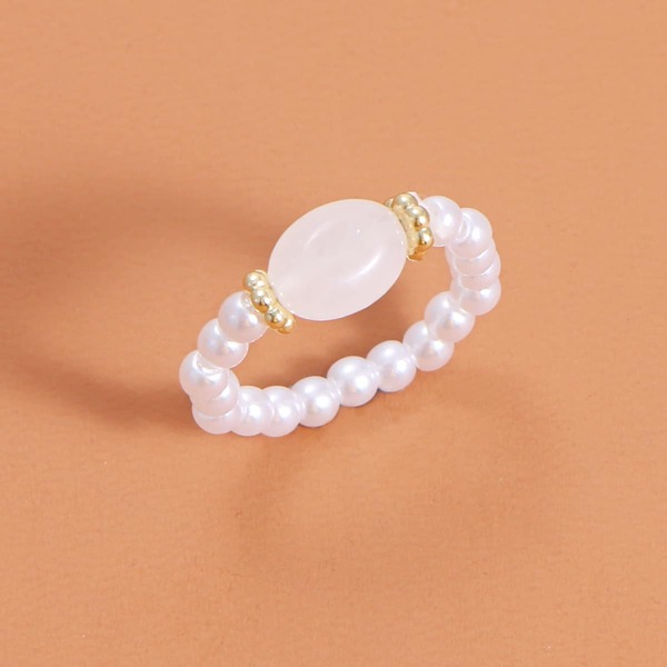 

Faux Pearl Beaded Ring, White