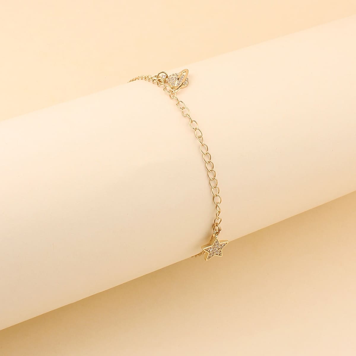 

Rhinestone Star Charm Anklet, Gold