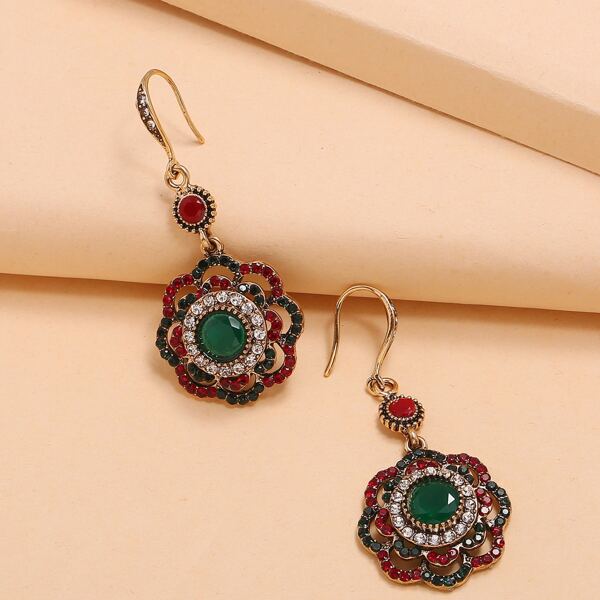 

Rhinestone Flower Drop Earrings, Multicolor