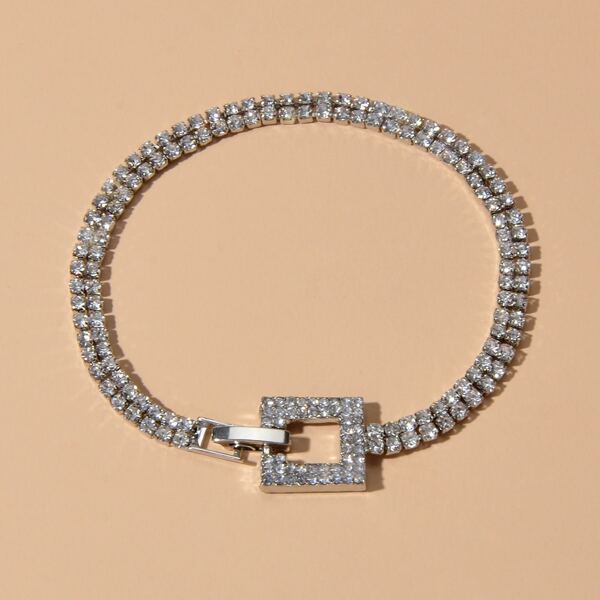 

Rhinestone Engraved Bracelet, Silver