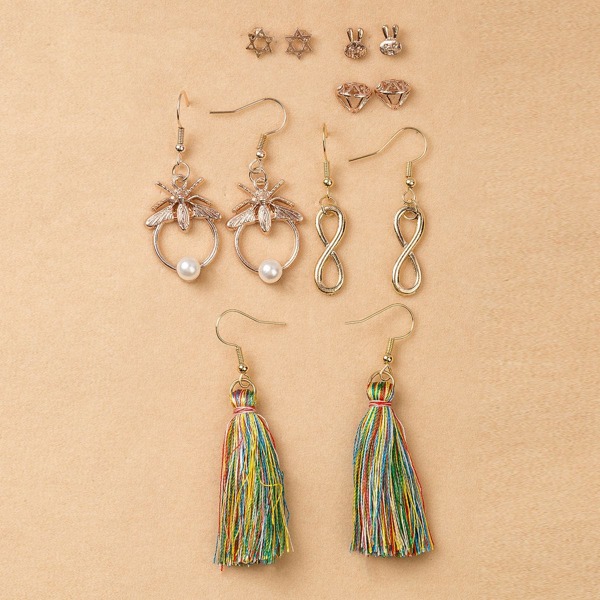 

6pairs Six Star Decor Earrings, Gold