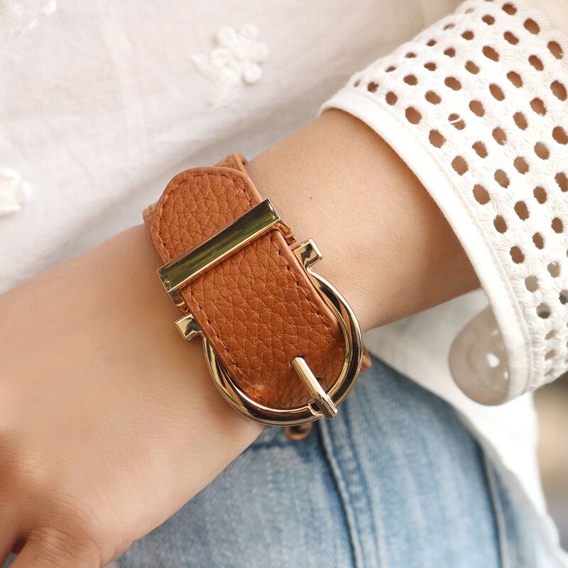 

Metal Buckle PU Leather Bracelet, Brown
