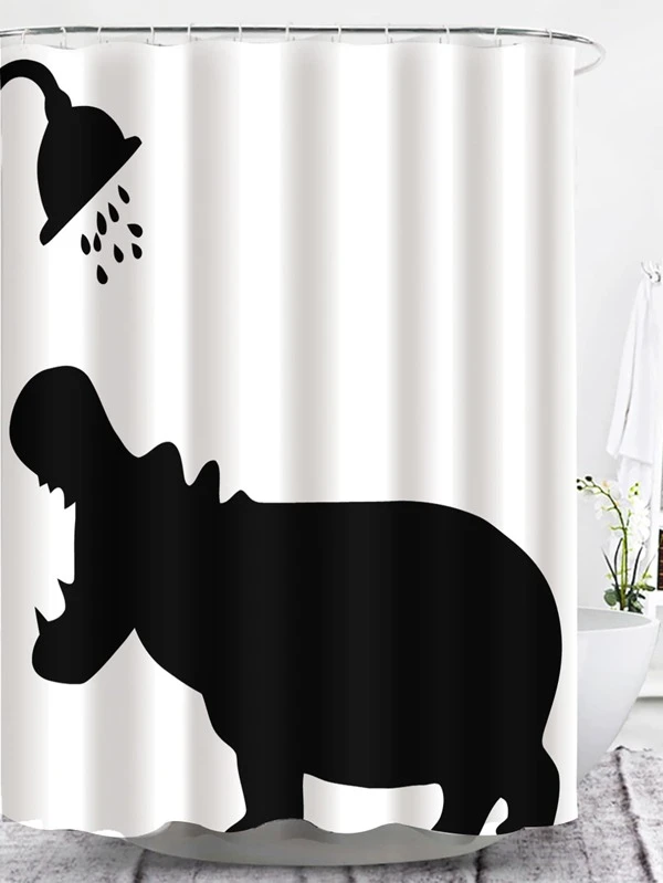 Cartoon Graphic Shower Curtain With 12pcs Hook Shein Usa Cartoon Graphic Shower Curtain With, Graphic Shower Curtains