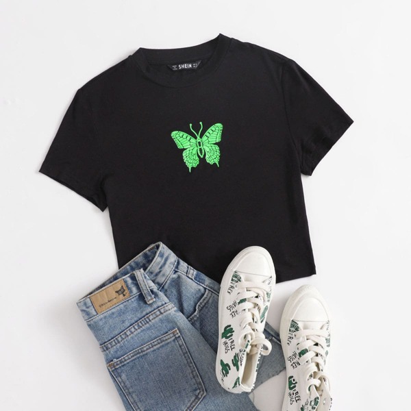 

Butterfly Print Tee, Black