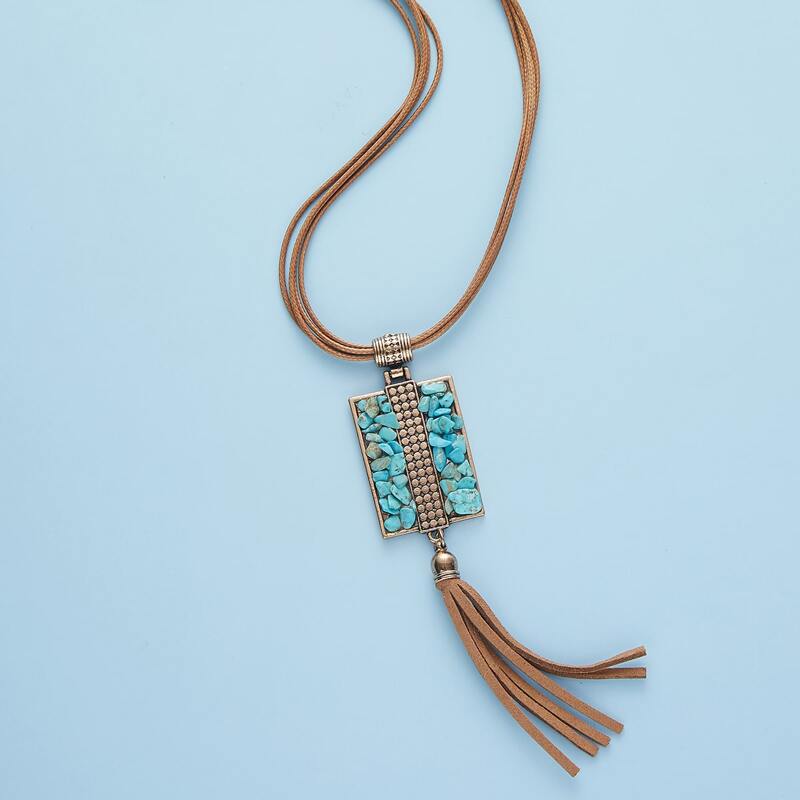 

Turquoise Tassel Charm Necklace, Brown