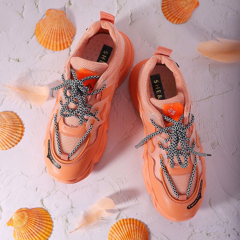 

Mesh Panel Letter Graphic Chunky Sneakers, Orange