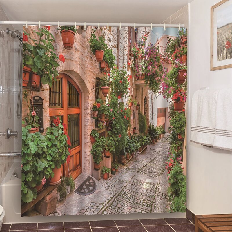 

Flower Print Shower Curtain With 12pcs Hook, Multicolor