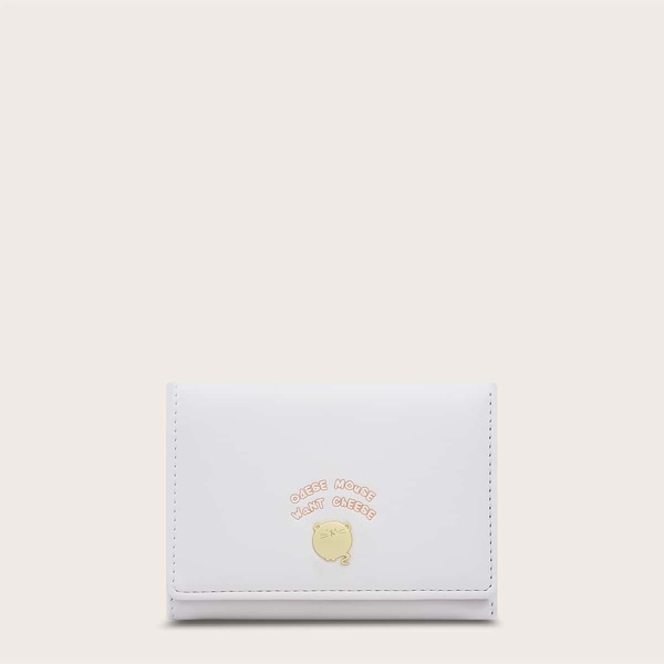 

Metal Cartoon Animal Decor Tri-fold Purse, Beige