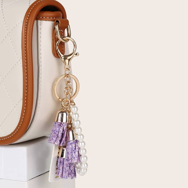 

Tassel & Faux Pearl Decor Bag Charm, Purple