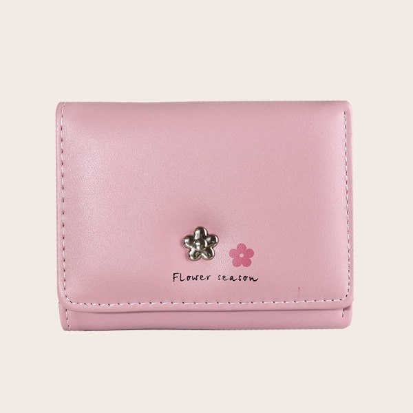

Metal Flower Decor Tri-fold Purse, Pink
