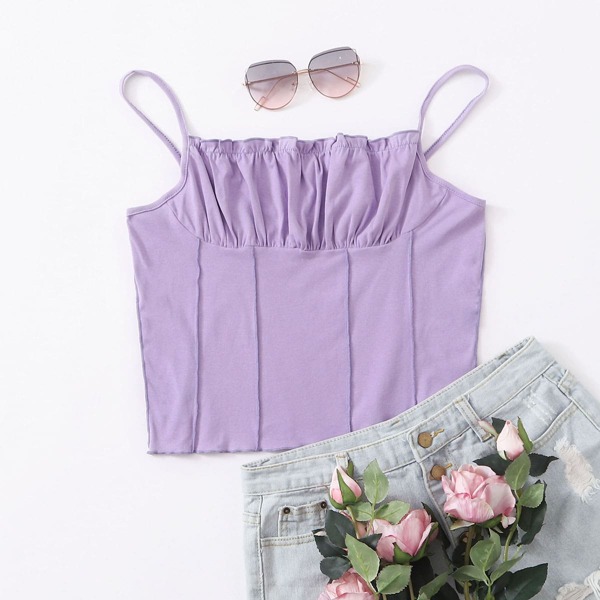 

Plus Ruched Bust Frill Trim Cami Top, Lilac purple