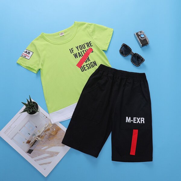 

Многоцветный Карман Лозунг Повседневный Комплекты для мальчиков