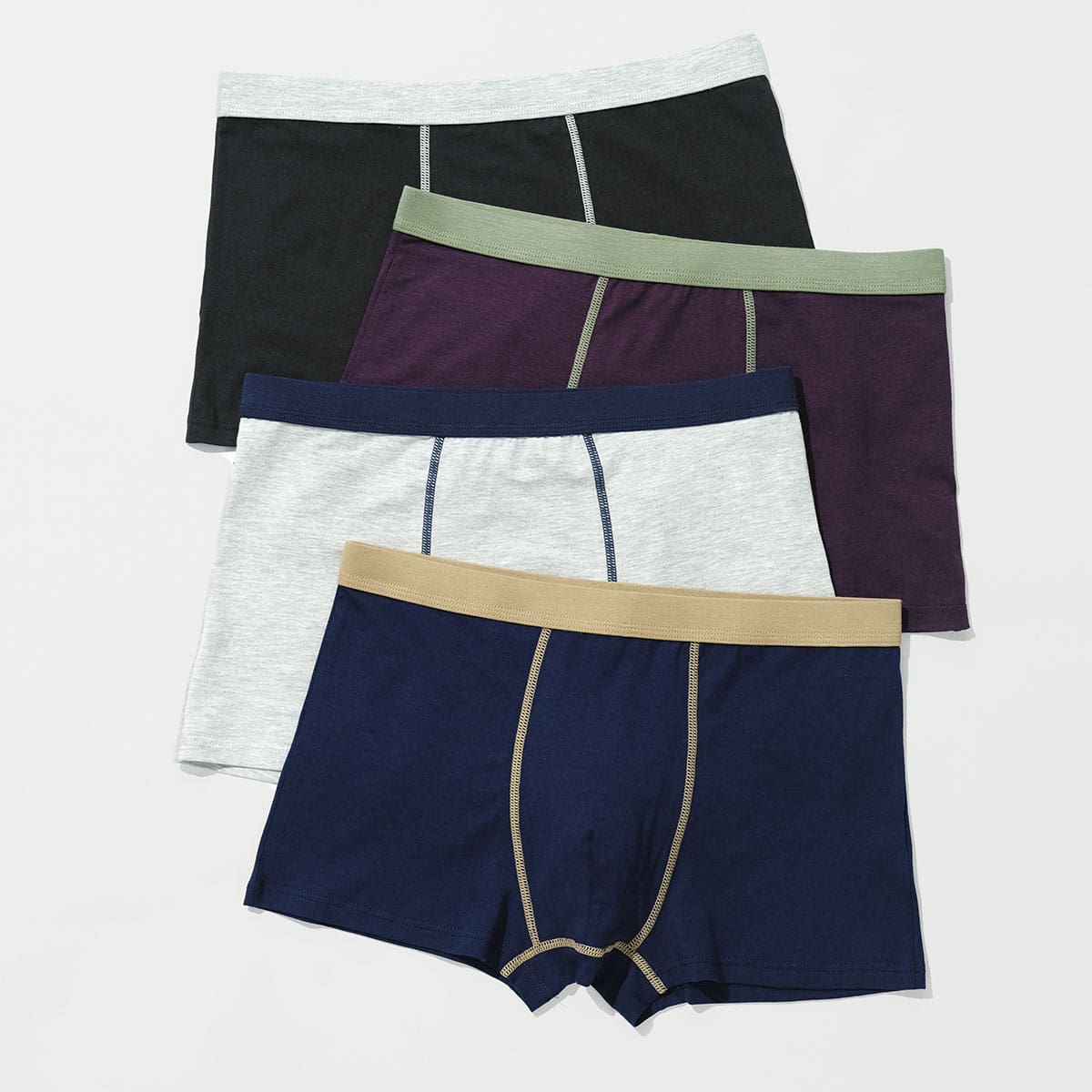 

Guys 4Pcs Contrast Trim Boxer Brief, Multicolor