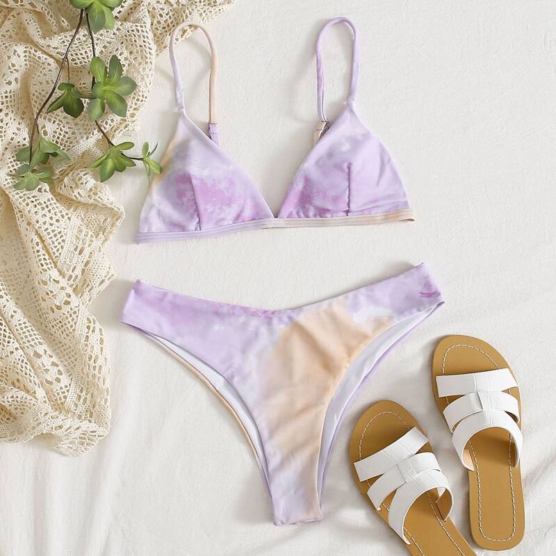 

Ombre Triangle Bikini Swimsuit, Pastel lilac purple