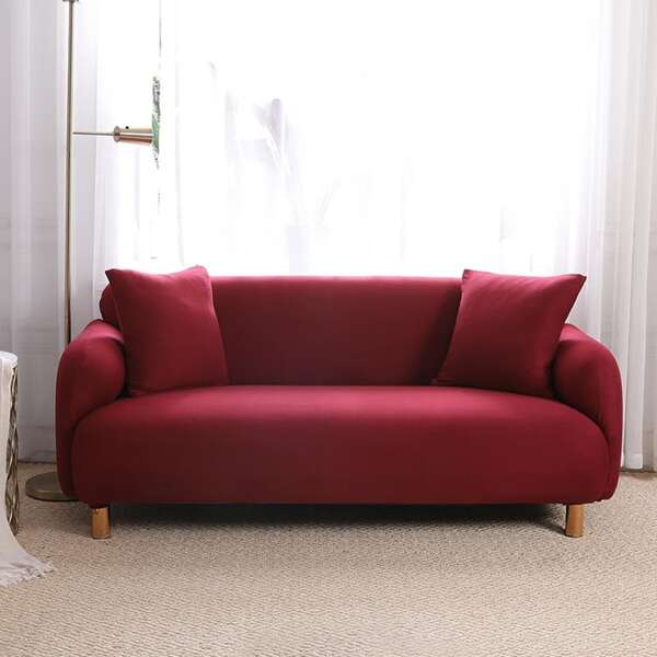 

Solid Stretchy Sofa Cover Without Cushion Cover, Burgundy