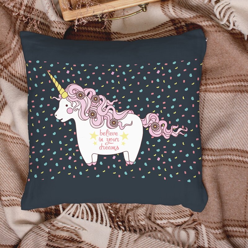 

Unicorn Print Cushion Cover Without Filler, Multicolor