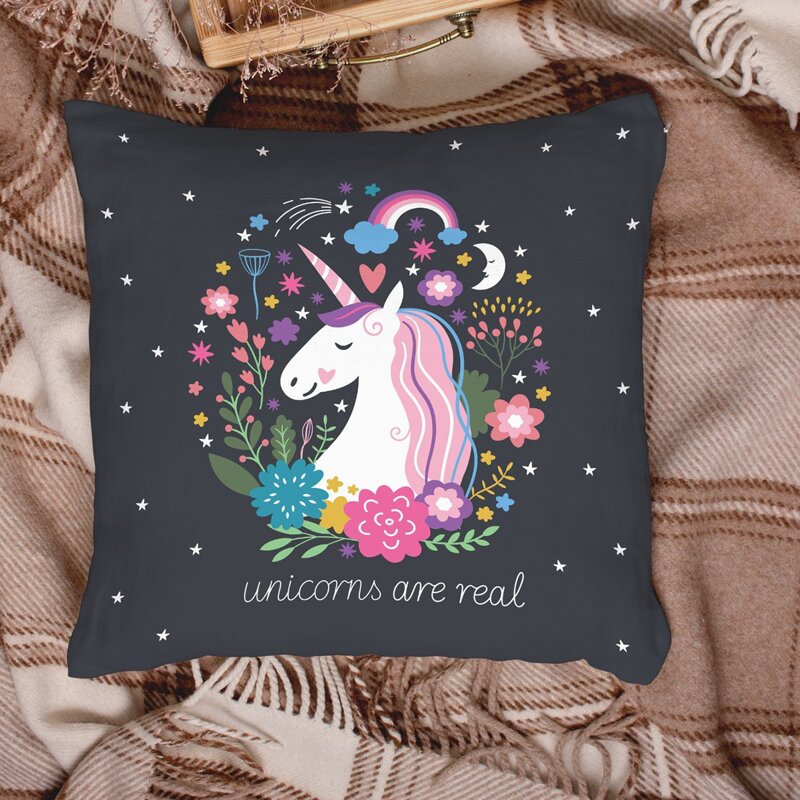 

Unicorn Print Cushion Cover Without Filler, Multicolor