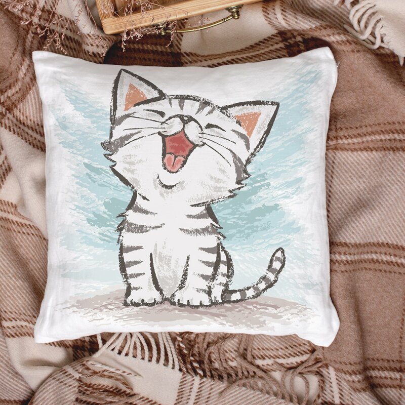 

Cat Print Cushion Cover Without Filler, Multicolor