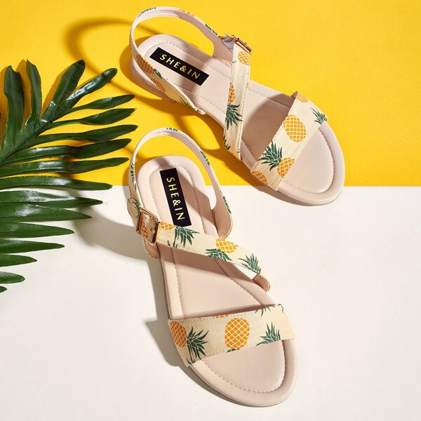 

Pineapple Graphic Slingback Sandals, Beige