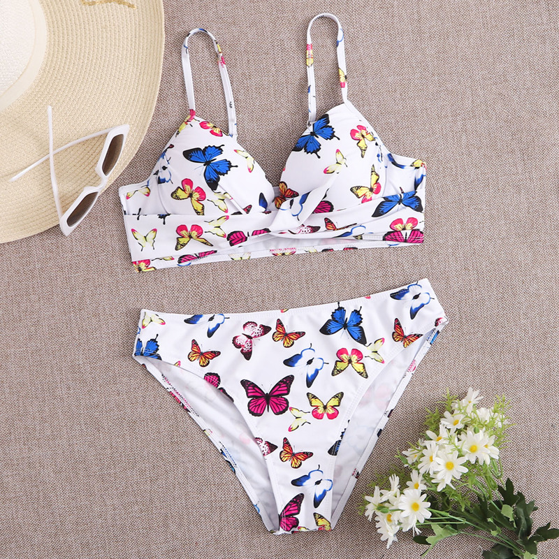 

Butterfly Print Twist Push Up Bikini Swimsuit, Multicolor