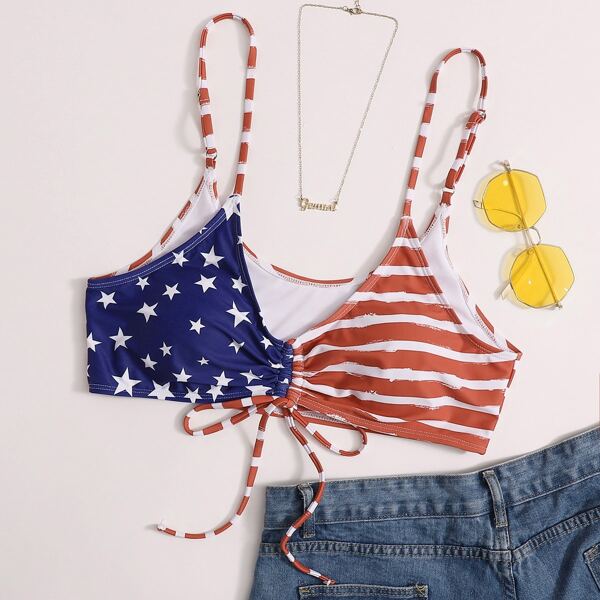 

Plus American Flag Print Bikini Top, Multicolor