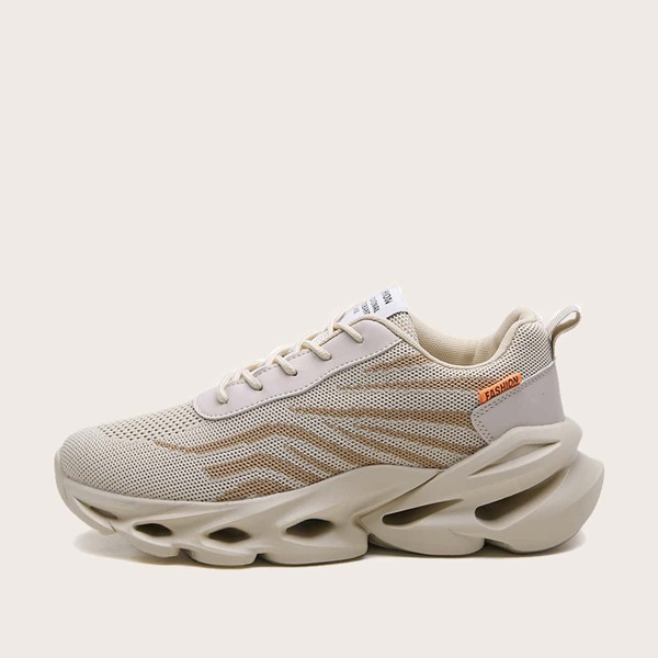 

Men Lace-up Front Wide Fit Sneakers, Beige