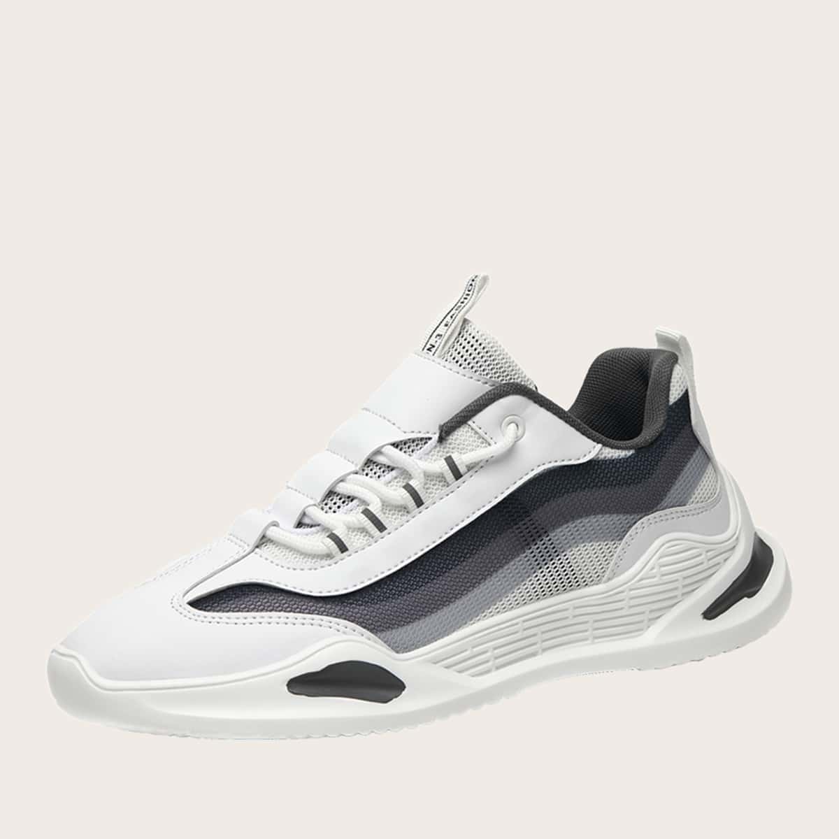 

Guys Lace-up Front Striped Sneakers, Black and white