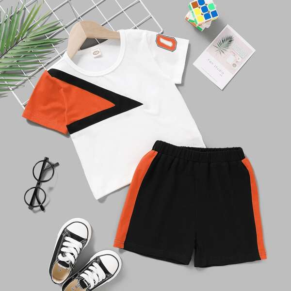 

Toddler Boys Contrast Panel Tee With Shorts, Multicolor