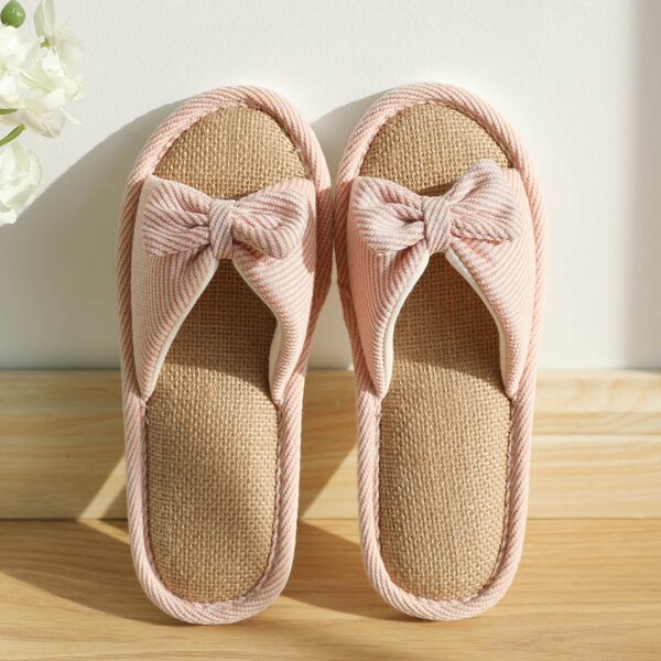 

Open Toe Bow Decor Slippers, Pink
