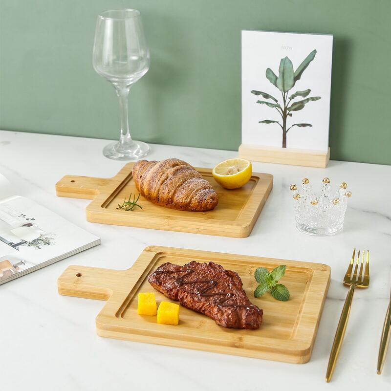 

1pc Wooden Tray With Handle, Khaki