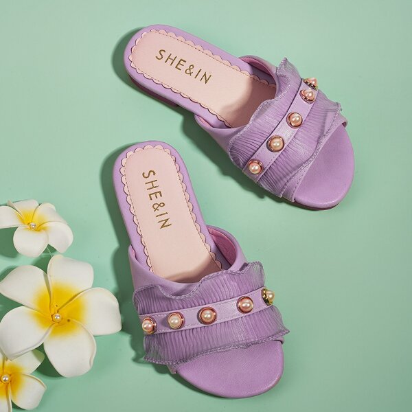 

Toddler Girls Faux Pearl Decor Slides, Purple
