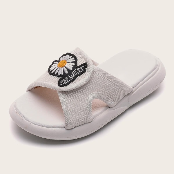 

Girls Floral Embroidery Cut Out Slides, White
