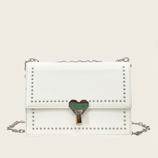 

Studded Decor Chain Crossbody Bag, White