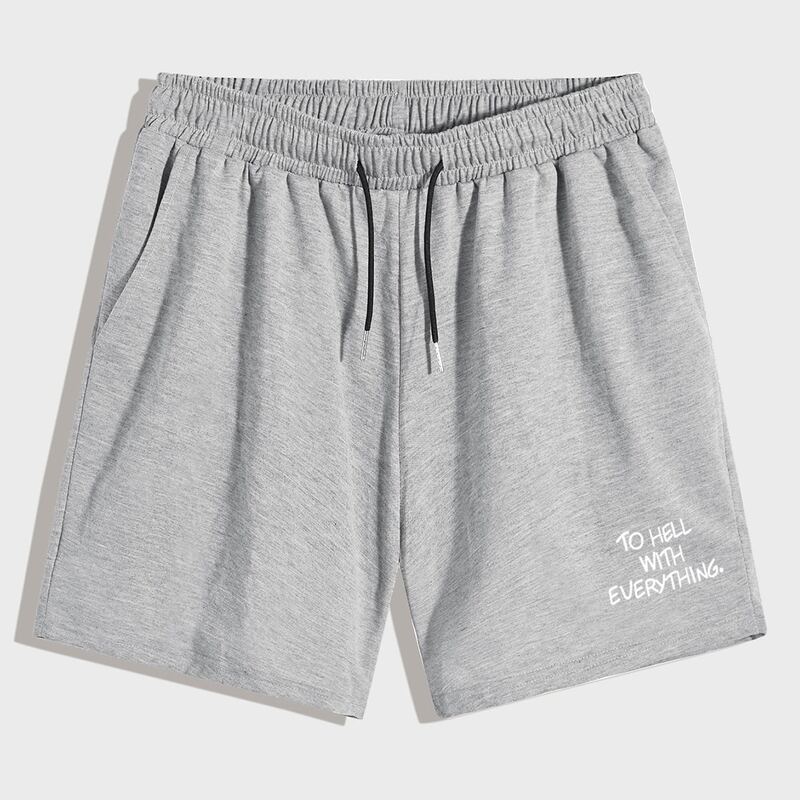 

Men Slogan Graphic Drawstring Shorts, Light grey