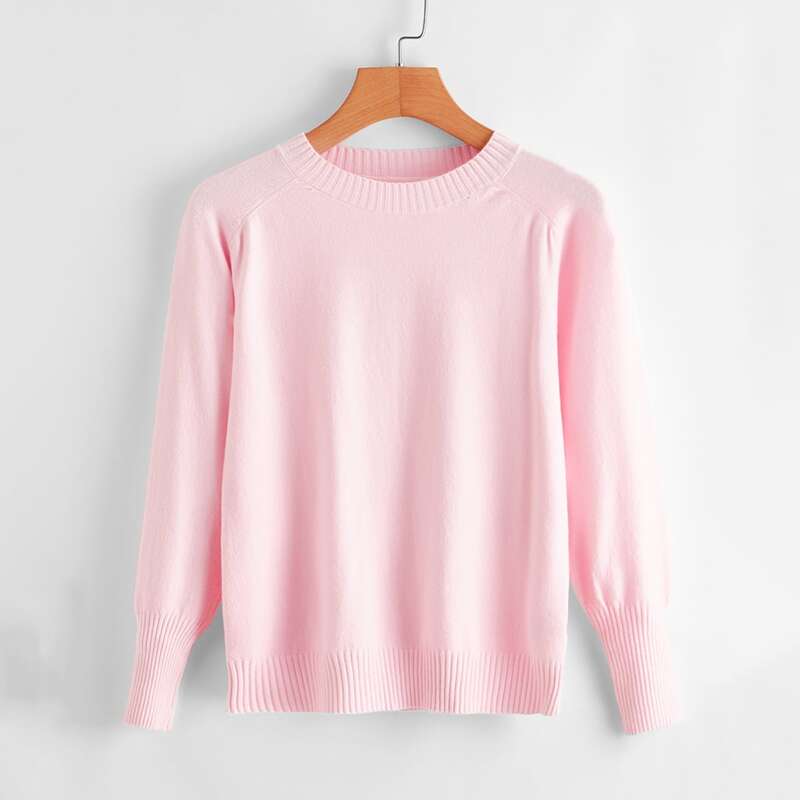

Raglan Sleeve Solid Sweater, Baby pink