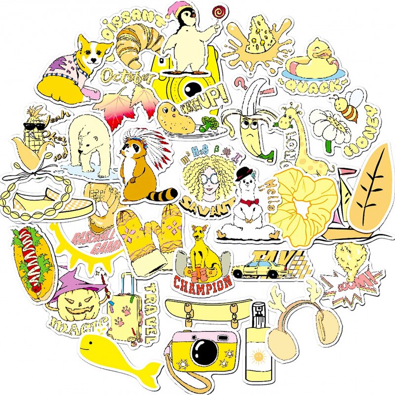 

50pcs Mixed Pattern Sticker, Yellow