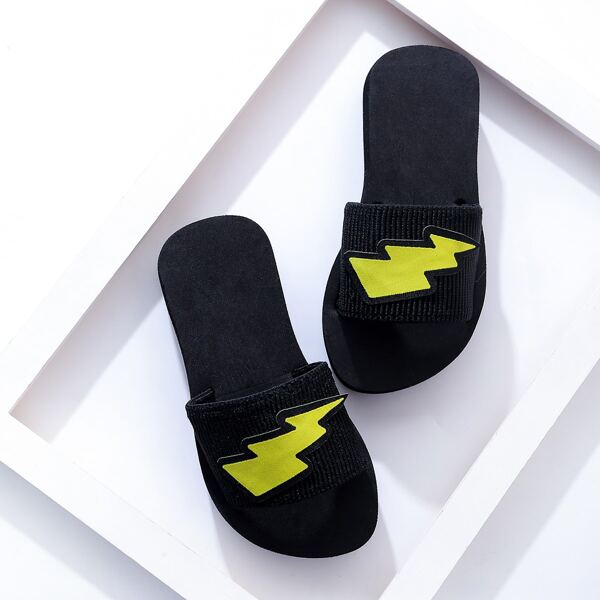 

Girls Lightning Bolt Appliques Slides, Black