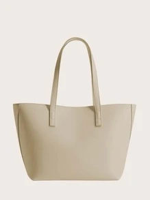 極簡風格大容量托特包 - 米色 - 查看 1