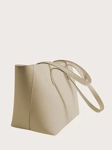 極簡風格大容量托特包 - 米色 - 查看 2