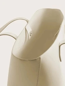 極簡風格大容量托特包 - 米色 - 查看 3