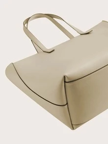 極簡風格大容量托特包 - 米色 - 查看 4