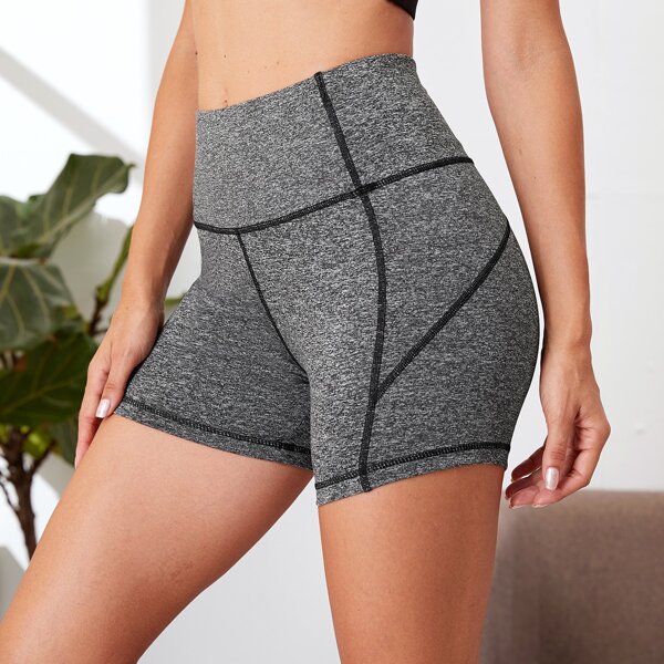 

Topstitching Wide Waistband Sports Shorts, Grey
