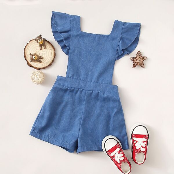 

Toddler Girls Ruffle Trim Solid Overalls, Blue