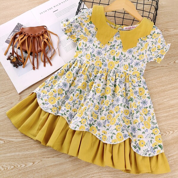 

Toddler Girls Contrast Collar Floral Dress, Multicolor
