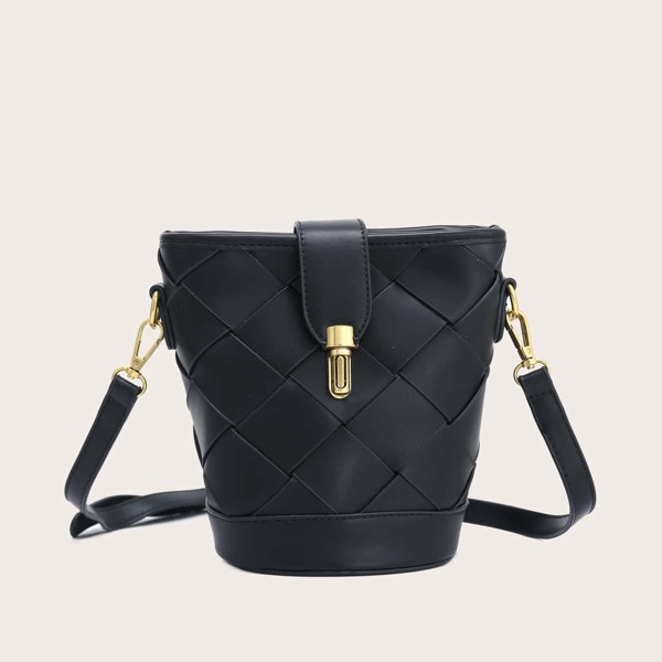 

Woven Buckle Crossbody Bag, Black
