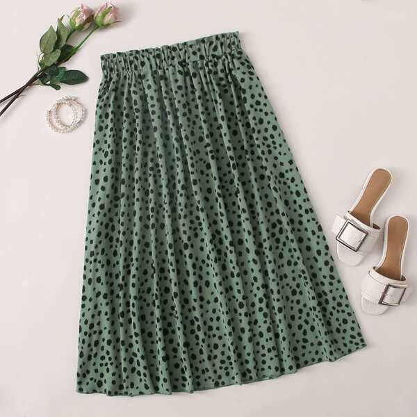 

Plus Allover Print Frill Trim Chiffon Skirt, Dark green