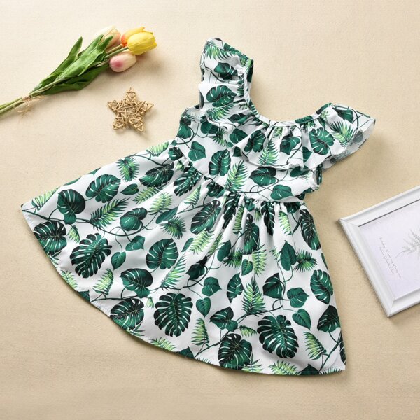 

Toddler Girls Allover Tropical Ruffle A-line Dress, Green