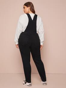 Plus Ripped Button Front Denim Overall - Black - View 2