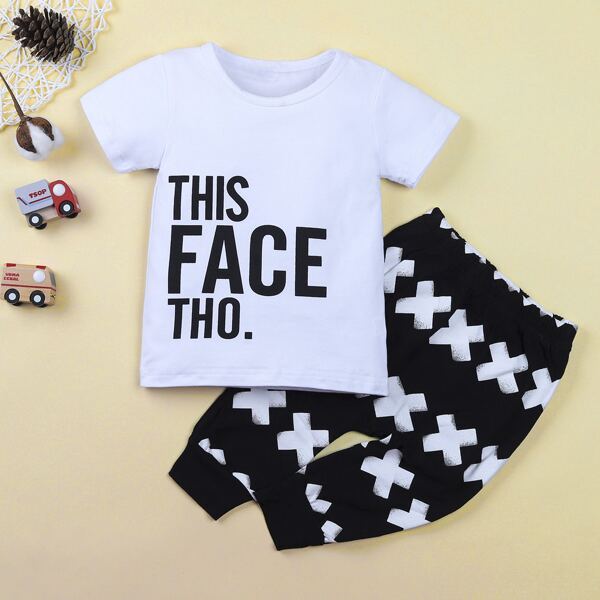 

Baby Boy Slogan Graphic Tee & Sweatpants, Black and white