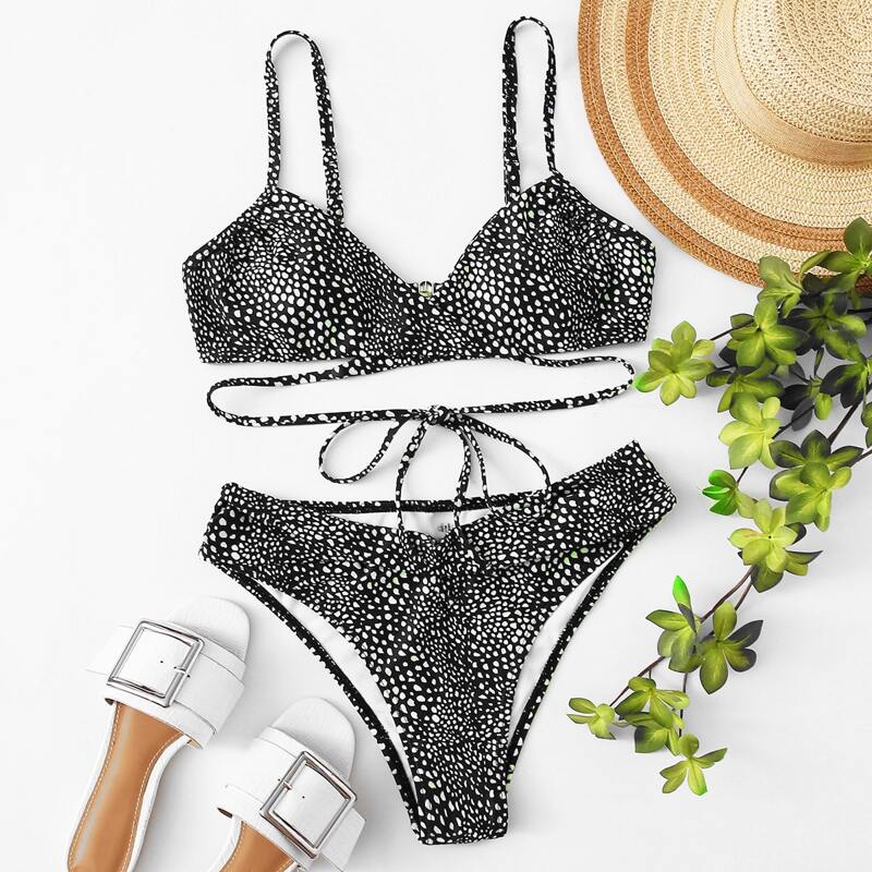 

Dalmatian Wrap Bikini Swimsuit, Black